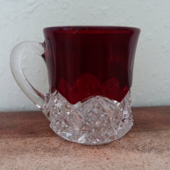 Vintage Collectible Cleveland OH Ruby Red Cut to Clear Glass Mug - Picture 4 of 8